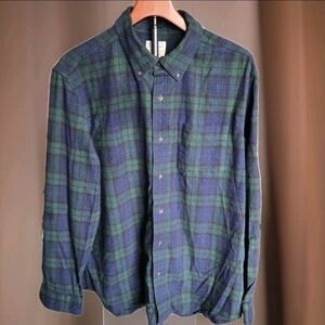 L.L. Bean Men's Green Blue Plaid Flannel Button-Down Shirt Traditional Fit Large